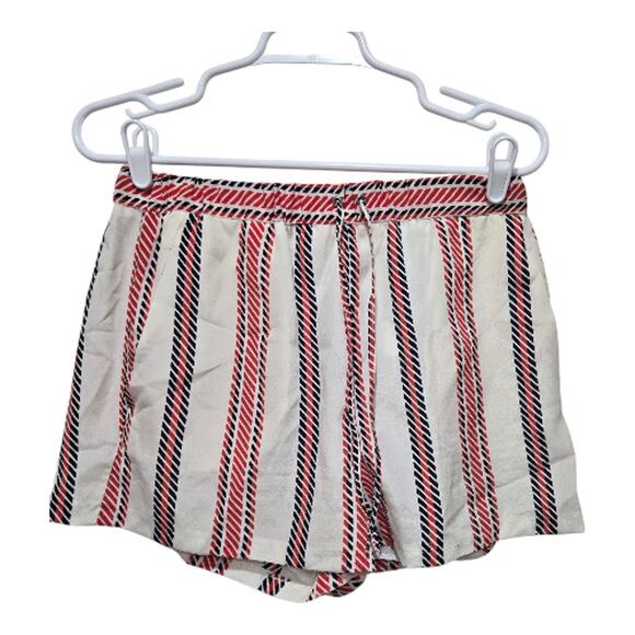Zara Basic Rope Stripe Pull-On Shorts Large Ivory Red Navy - Picture 1 of 9
